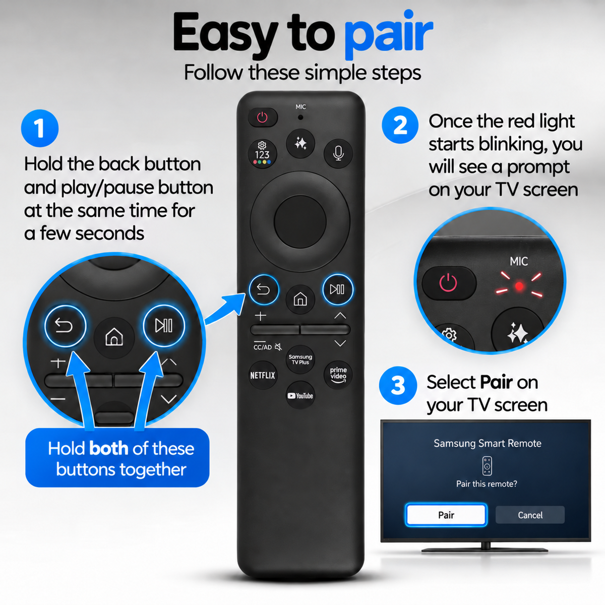 VG-TM2560E Pro Solar Cell BN59-01432A Samsung Vision AI Voice BN59-01480A TV Remote Control Universal Replacement Neo QLED 8K HDR Smart TV