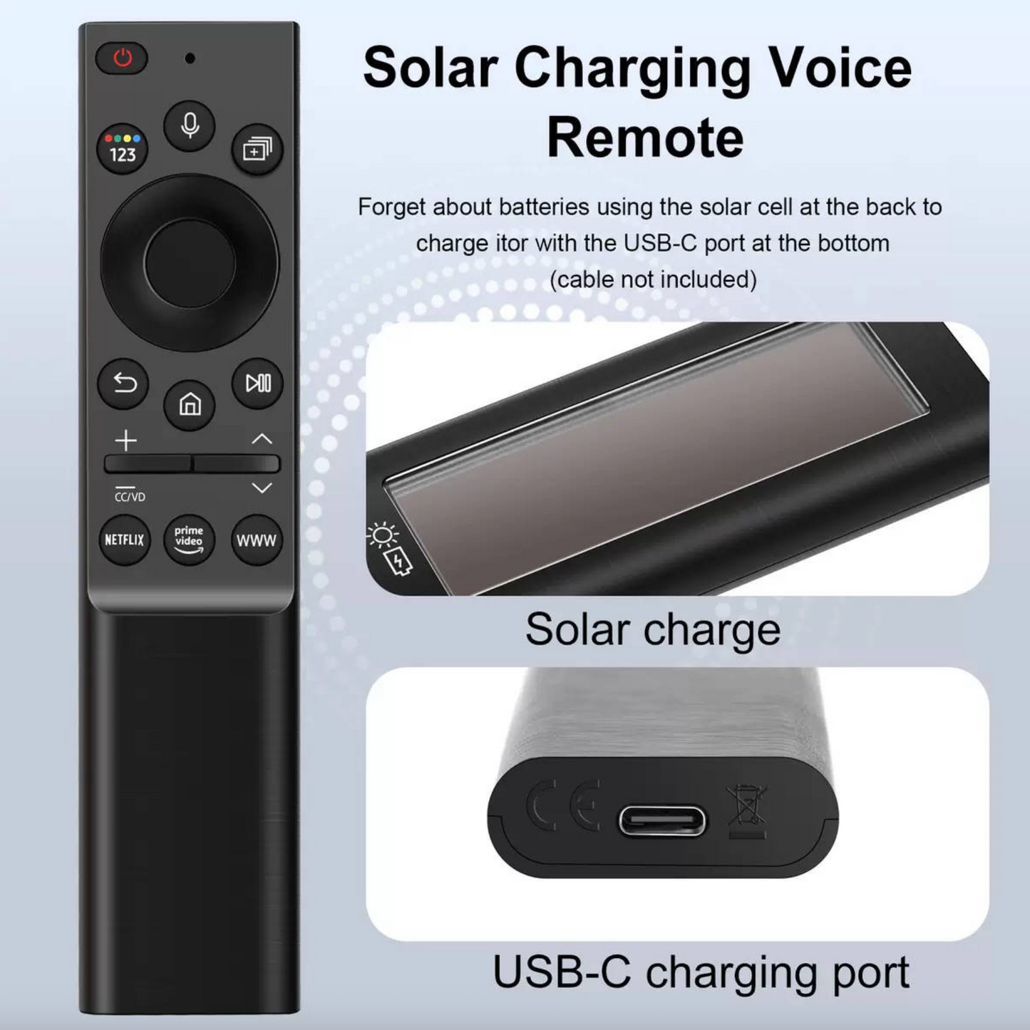 BN59-01357L Solar Remote Voice Rechargeable Control BN59-01357L Samsung Ultra HD 4K 8K Neo QLED Crystal UHD TV